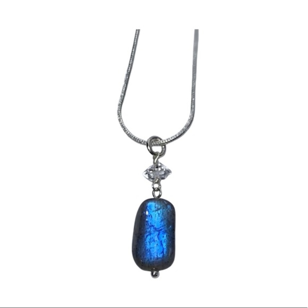 Hand Made Labradorite Diamond Charm Necklace - Picture 3 of 6